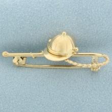 Jockey Hat Riding Crop Horse Pin Brooch In 18k Yellow Gold