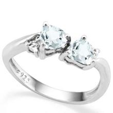 Heart Cut Aquamarine And Diamond Toi Et Moi Ring In Sterling Silver