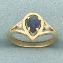 Sapphire And Diamond Ring In 14k Yellow Gold