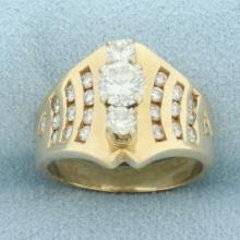 Vertical Diamond 3 Stone Ring In 14k Yellow Gold