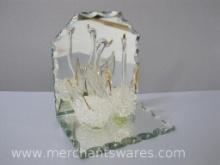 Spun Glass Pair of Swans on Mirror Base, 5 oz