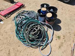 2527 - WATER HOSES & 4 BUCKETS OF MISC