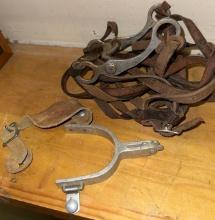 Antique Bit and Horse Stall and Spur
