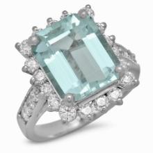 14K Gold 5.17ct Aquamarine 1.20ct Diamond Ring