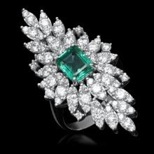 14K Gold 2.15ct Emerald 3.28ct Diamond Ring