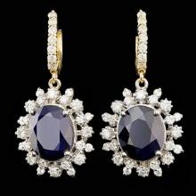 14k Gold 13.00ct Sapphire 2.25ct Diamond Earrings