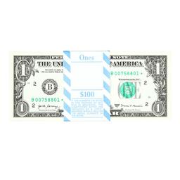 Pack of (100) Consecutive 2017A $1 Federal Reserve Star Notes New York