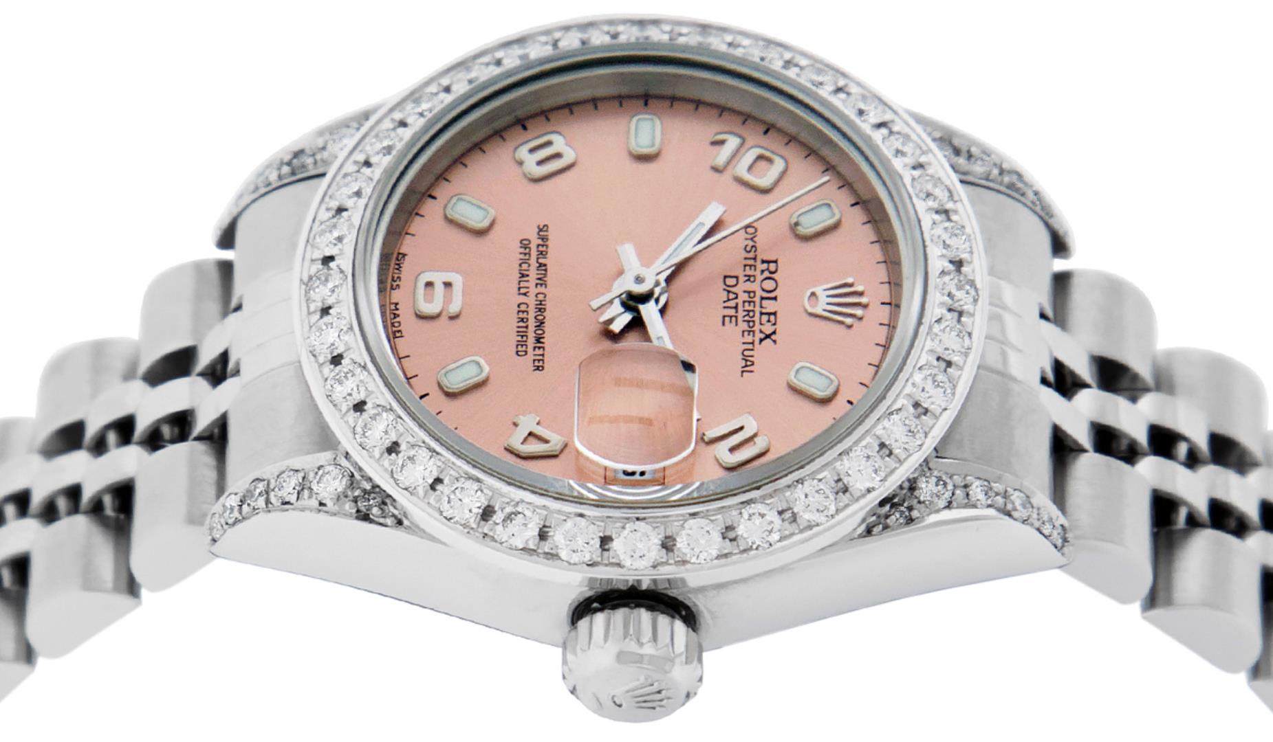 Rolex Ladies Stainless Steel Salmon Diamond Date Wristwatch