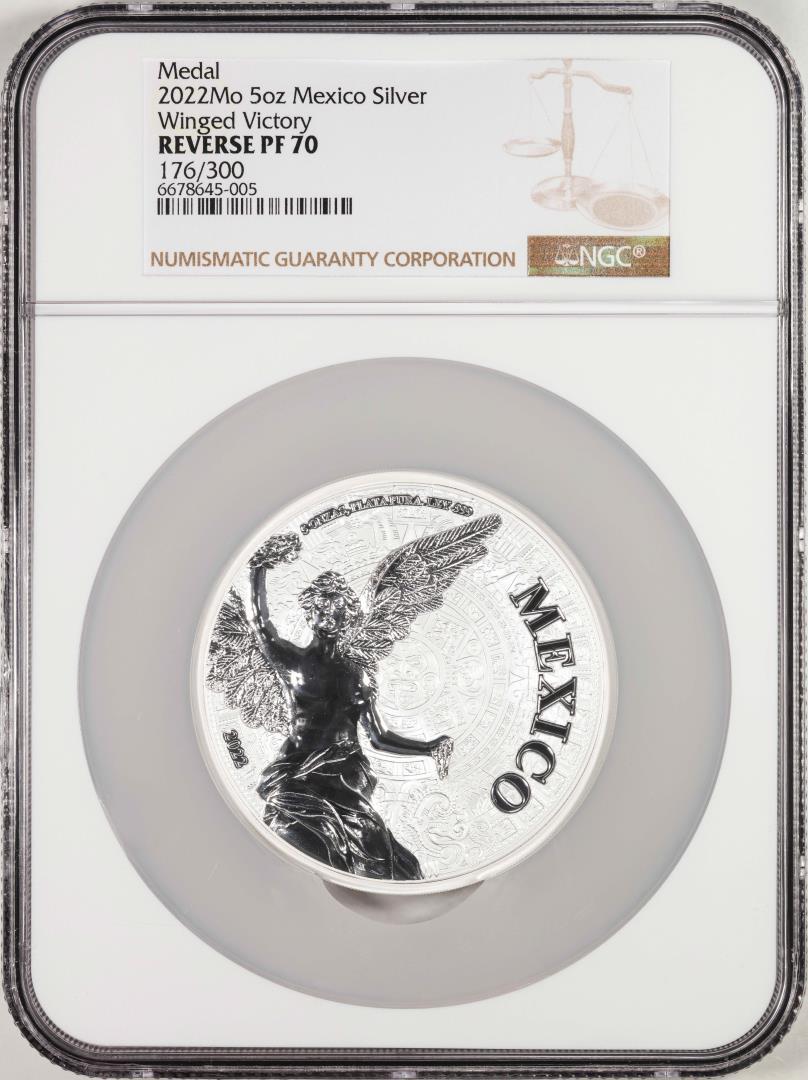 2022Mo Mexico Reverse Proof Winged Victory 5oz Silver Medal NGC Reverse PF70