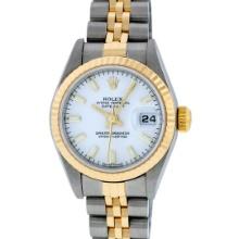 Rolex Ladies Two Tone White Index Datejust Wristwatch