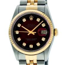 Rolex Mens Two Tone Red Vignette Diamond Datejust Wriswatch