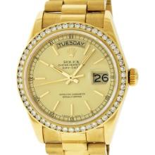 Rolex Men's 18K Yellow Gold Champagne Index Diamond Day Date President Wristwatch