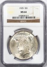 1925 $1 Peace Silver Dollar Coin NGC MS64