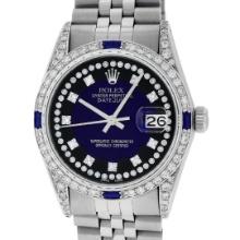 Rolex Mens Stainless Steel Blue Vignette Sapphire and Diamond Datejust Wristwatch