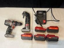 Porter Cable Drill, and Multi tool including 5 batteries and charger
