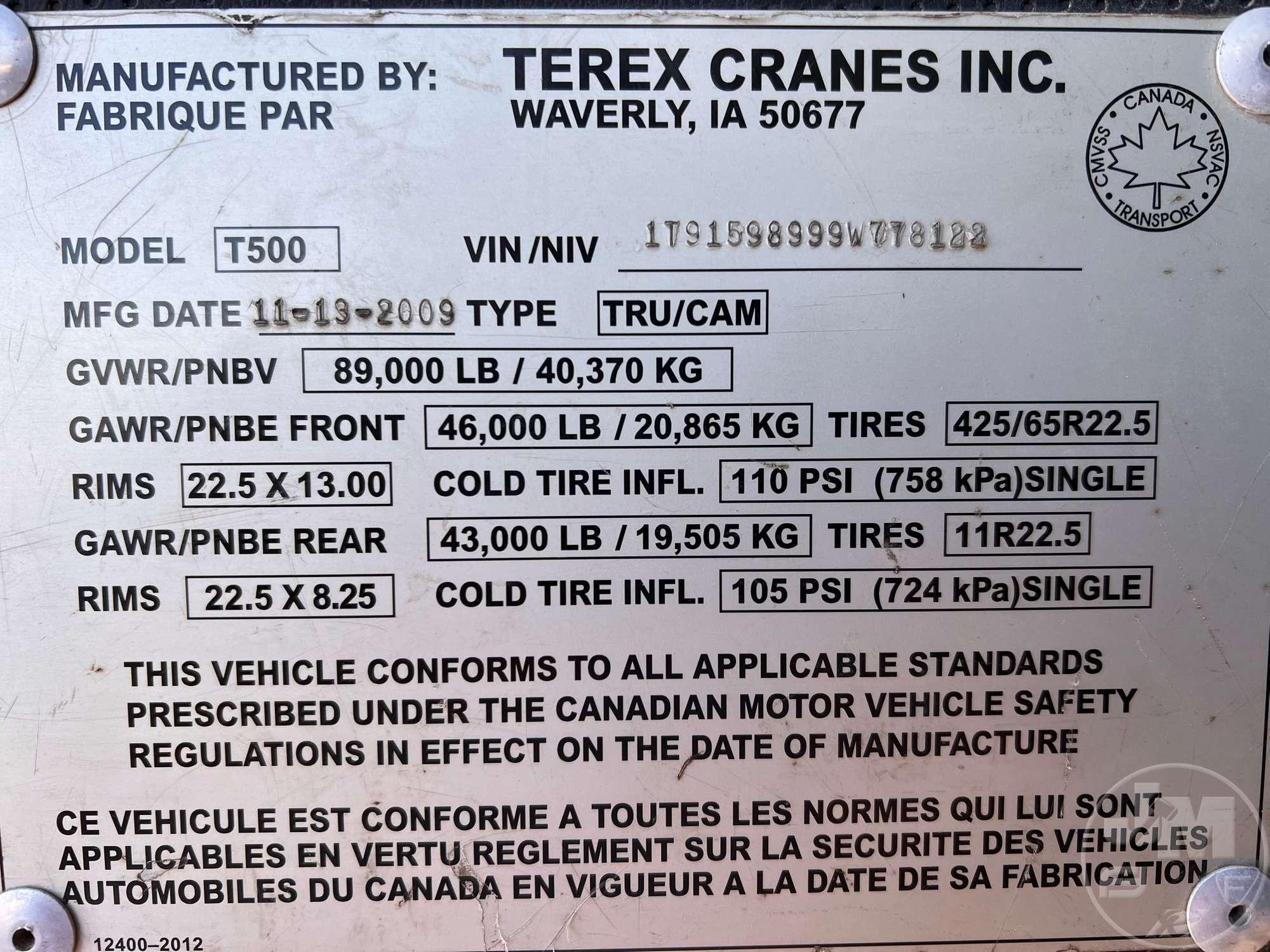 2009 TEREX T560-1 VIN: 1T91598999W778122 TRUCK CRANE