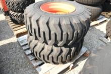 TWO 15-19.5 TIRES WITH 6 BOLT RIMS (UNUSED)