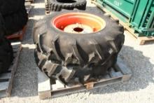 TWO FIRESTONE 12.4-24 TIRES & RIMS WITH 6 BOLT CENTERS (UNUSED)