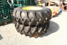 TWO GOODYEAR 18.4-30 TIRES & RIMS WITH 8 BOLT CENTERS (UNUSED)