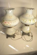 Pair of Flower Painted Glass Lamps