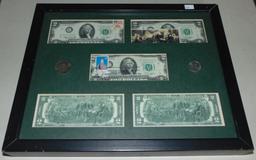Currency Display: 5 1976 $2 FRN UNC.