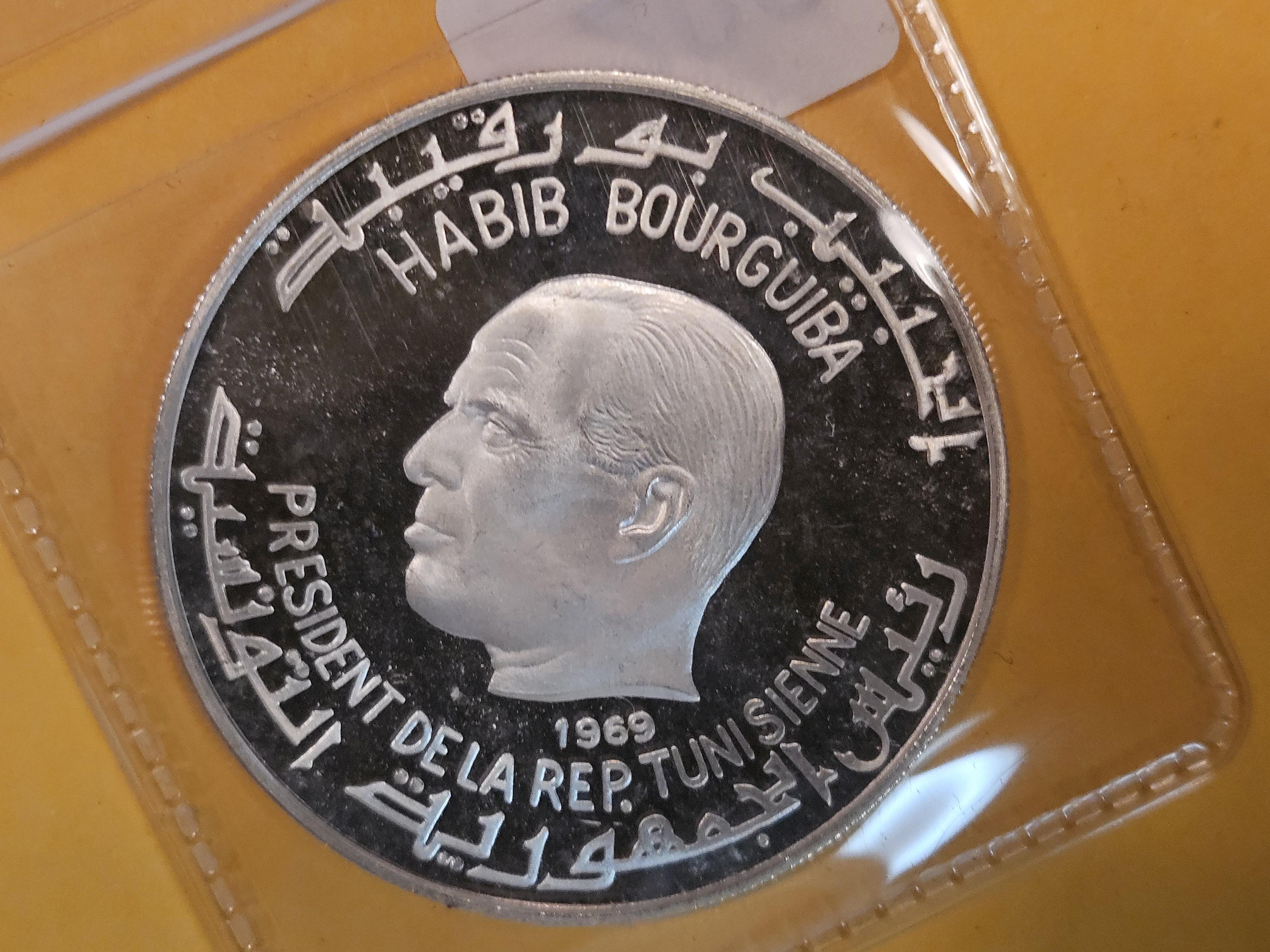 1969 Tunisia GEM Proof Deep Cameo silver 1 dinar