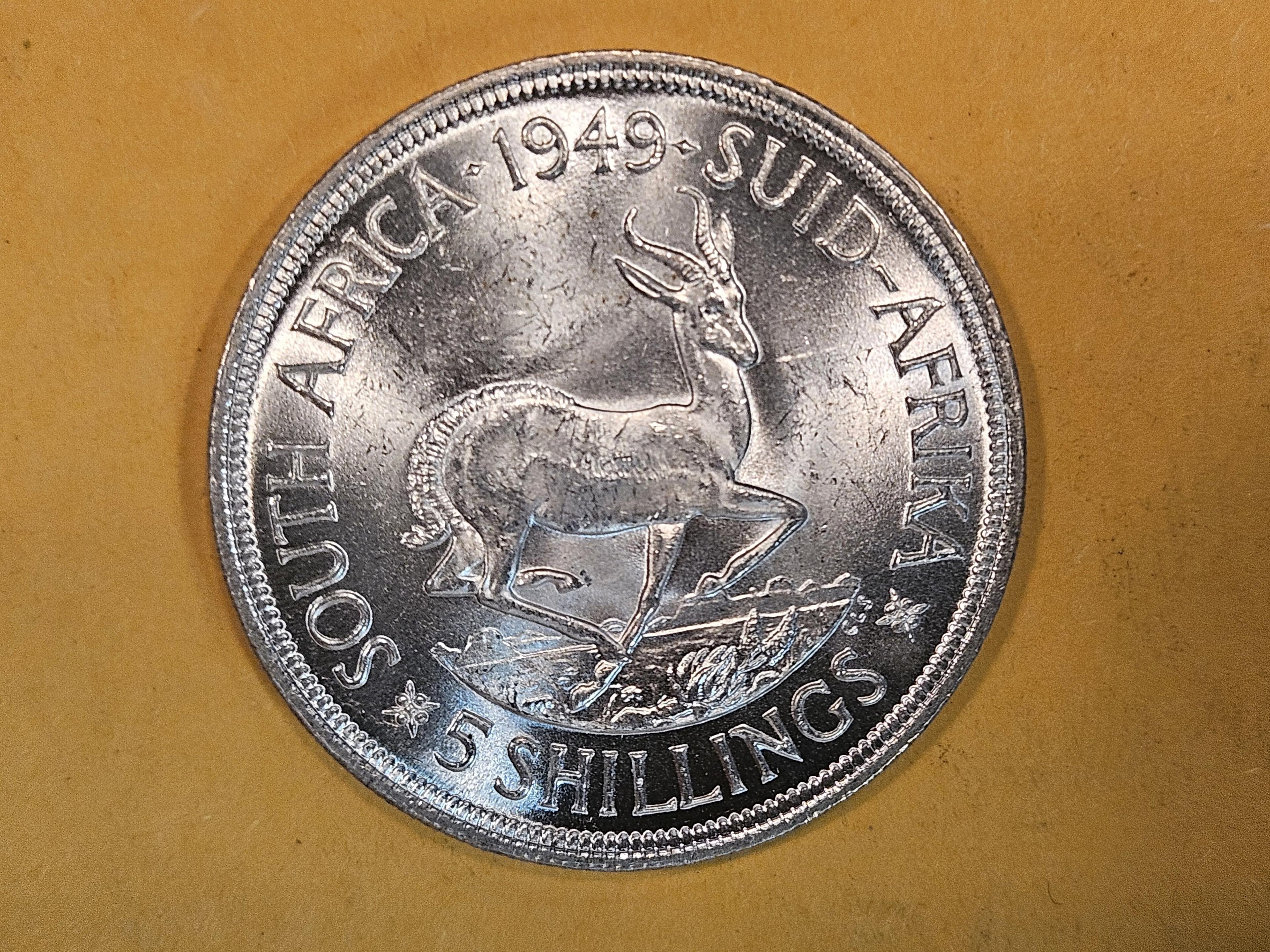 Very Choice Brilliant uncirculated 1949 South Africa silver 5 shillings