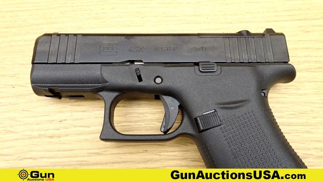 Glock 43X 9X19 Pistol. Like New. 3.25" Barrel. Semi Auto Features a White Dot Front Sight, White Out