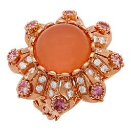 14k Rose Gold 15.40ct Rose Quartz 1.25ct Pink Sapphire 1.45ct Diamond Ring