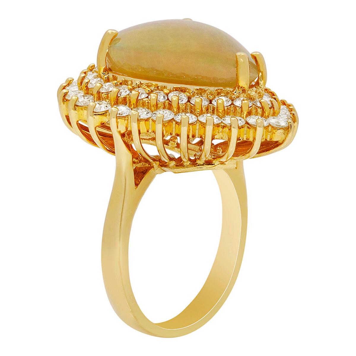 14k Yellow Gold 9.58ct Opal 3.48ct Diamond Ring