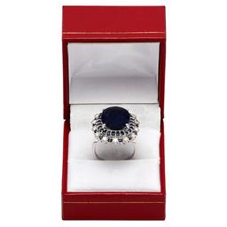 14k White Gold 15.44ct & 1.00ct Sapphire 1.00ct Diamond Ring