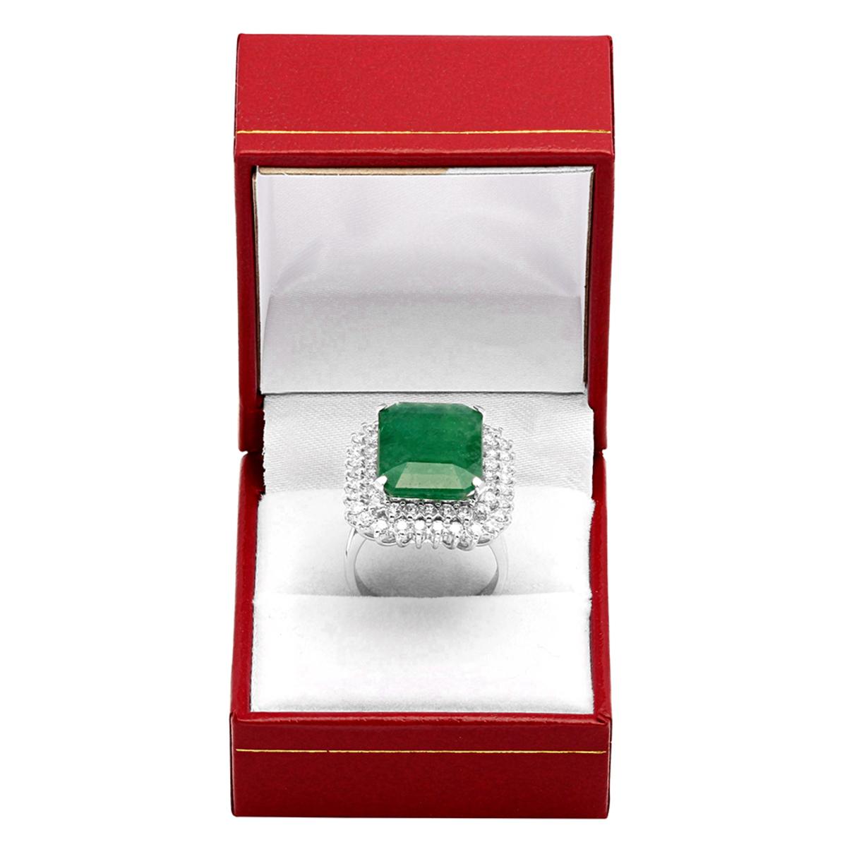 14k White Gold 11.46ct Emerald 1.90ct Diamond Ring