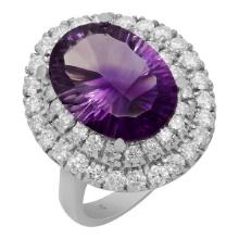 14k White Gold 6.76ct Amethyst 1.67ct Diamond Ring