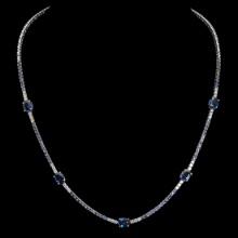 14K White Gold Sapphire & Diamond Necklace