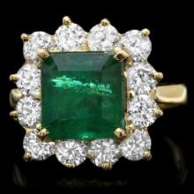 14K Yellow Gold 3.92ct Emerald and 1.98ct Diamond Ring