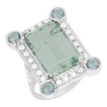 14k White Gold 16.47ct & 0.95ct Aquamarine 1.26ct Diamond Ring