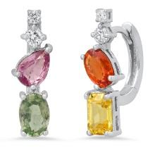 14K White Gold 2.6ct Multi-color Sapphire and 0.20ct Diamond Earrings