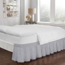 Easy Fit Pom Pom Gray Solid King Bed Skirt, Retail $40.00
