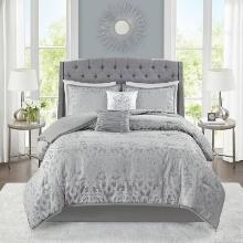 Madison Park Morgan 6-Piece Comforter Set with Throw Pillows, Grey, King, Retail $250.00