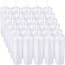 30 Pack Skinny  Matte Colored Acrylic Tumblers with Lids and Straws, 16 oz, (White), Retail $90.00