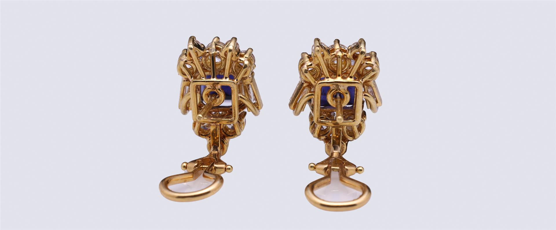 Pair of 18K Yellow Gold Iolite & Diamond Earrings