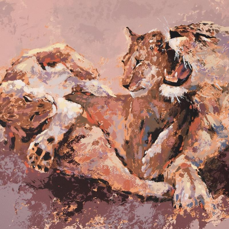 Lioness & Her Cubs by Mark King (1931-2014)