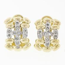 18k Yellow & White Gold 0.20 ctw Round Diamond Open Huggie Cuff Omega Earrings