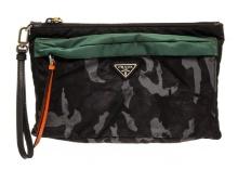 Prada Black, Gray, Green Nylon Camouflage Zip Clutch Bag