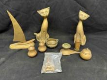 Brass Collectibles Sculptures. Cats, Sailboat Pots more