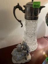 Antique Glass Pitcher & Glass Figurine...