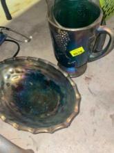 Decorative glass pitcher and bowl.