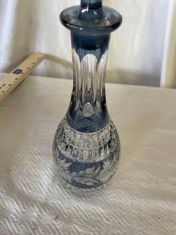 Vintage Cut To Clear Blue Glass Decanter