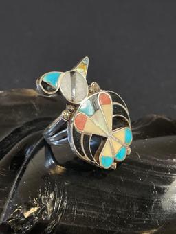 Sterling Hopi multi Stone Inlay Bird Ring