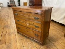 Victorian Eastlake Walnut carved 3-locking drawer dresser w/o mirror